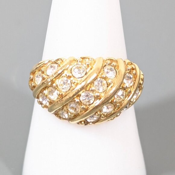 Vintage Avon Rhinestone Waves Dome Ring Hollywood Style Cocktail Size 8.5 - Picture 1 of 8